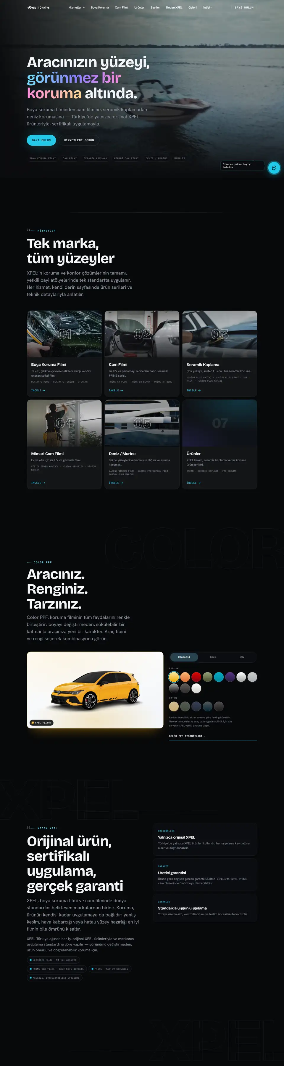 XPEL Türkiye web sitesinin ana sayfası, tam sayfa görünüm