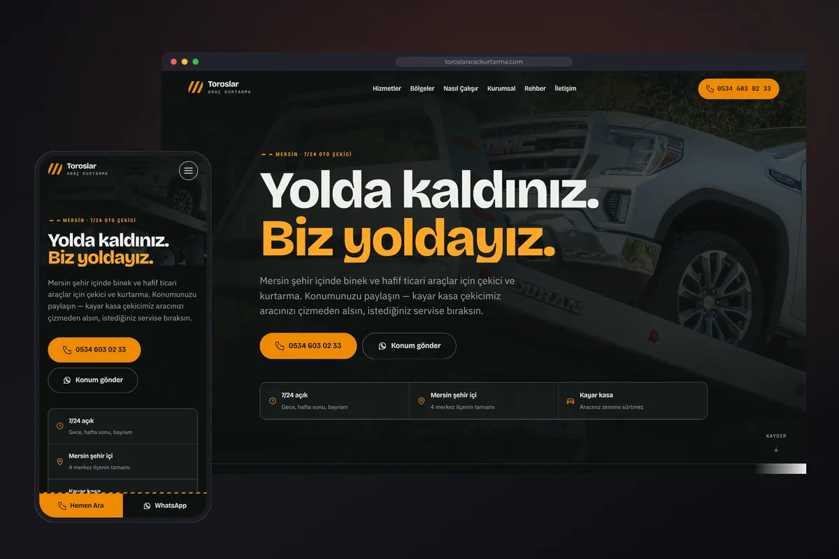 Toroslar Araç Kurtarma web tasarım çalışması