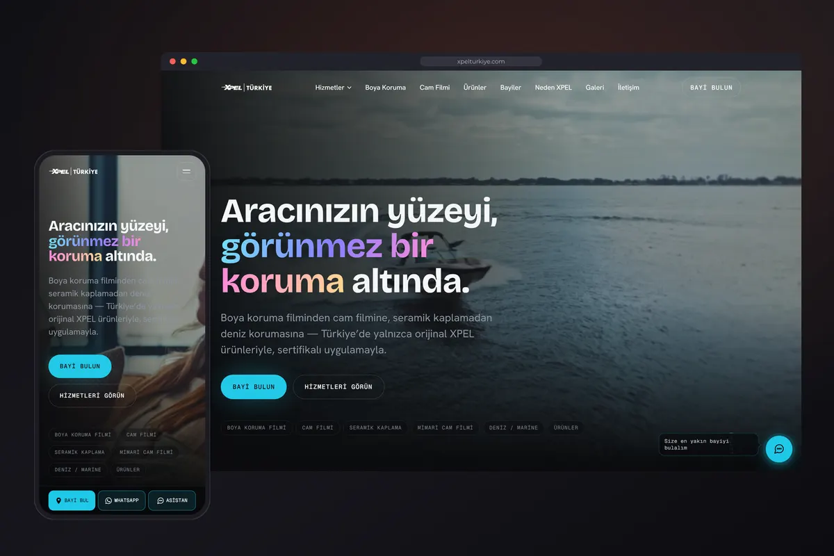 XPEL Türkiye — web tasarım çalışması (PPF ve Cam Filmi Bayi Ağı)